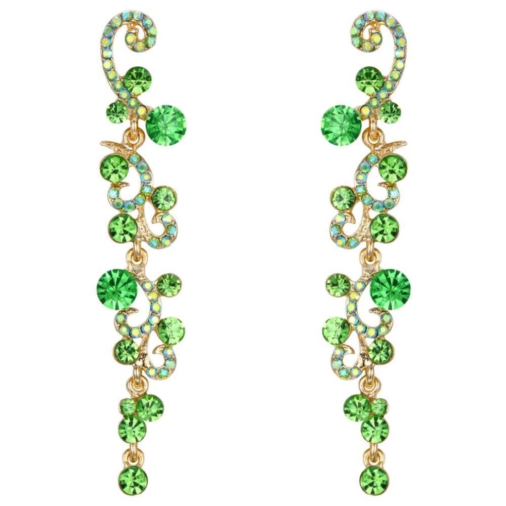 Yellow Gold with Emerald and AB Austrian Crystal Wave Statement Post Earrings